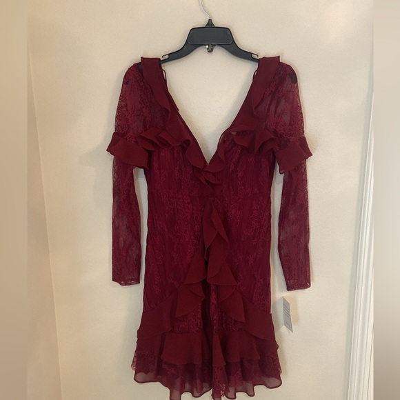 NWT For Love And Lemons Burgundy Daphne Lace Mini Dress - Picture 4 of 10